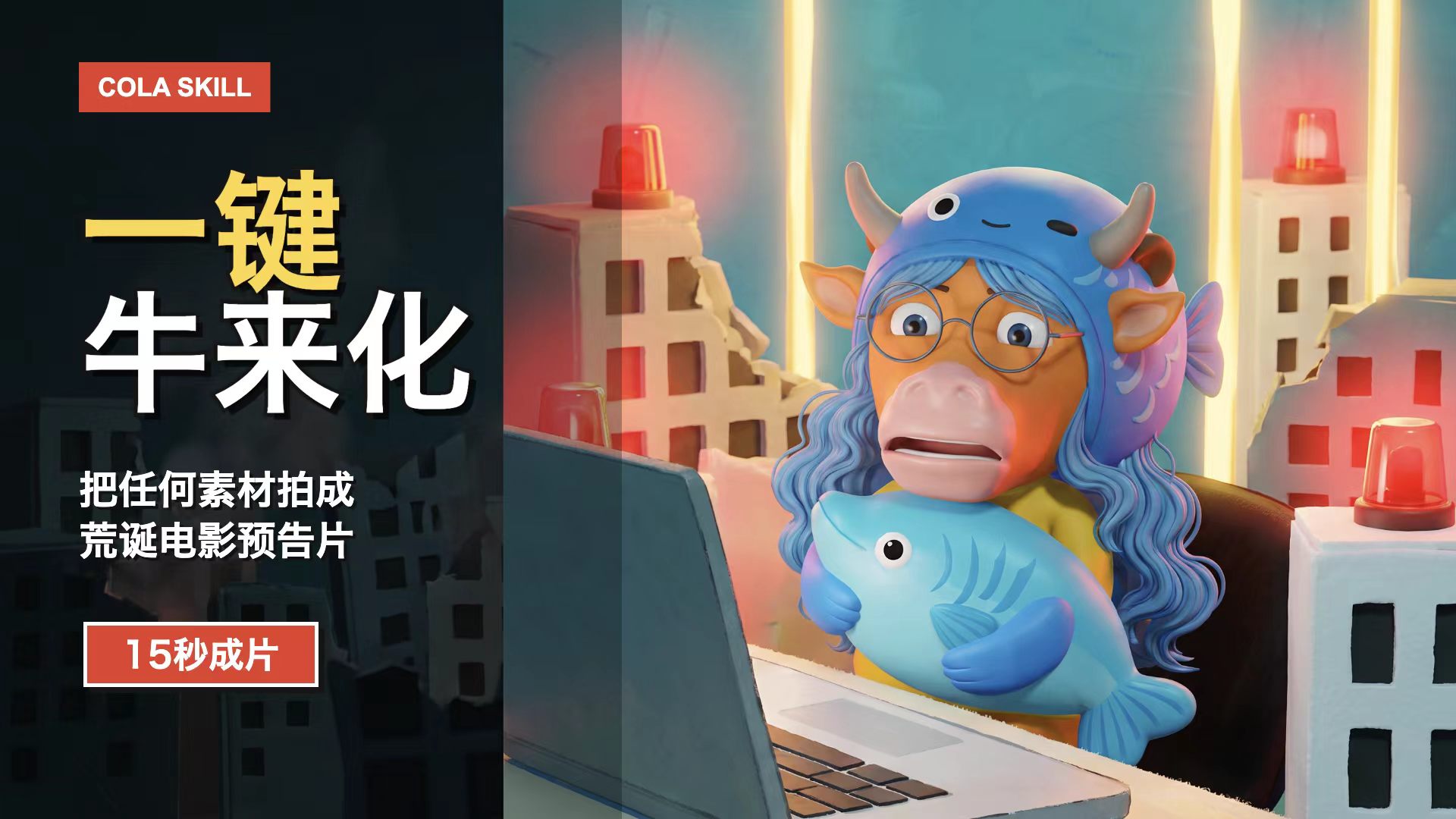 一键牛来化：生成牛来脸荒诞低成本动画电影预告片